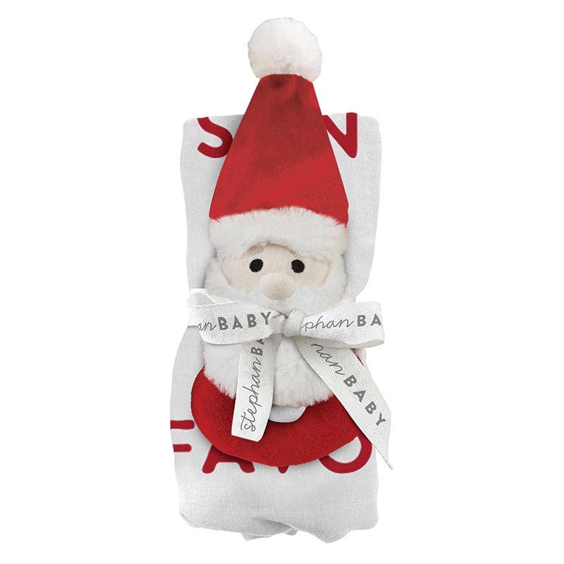 Swaddle Blanket + Plush Santa Rattle - Santa's Favorite