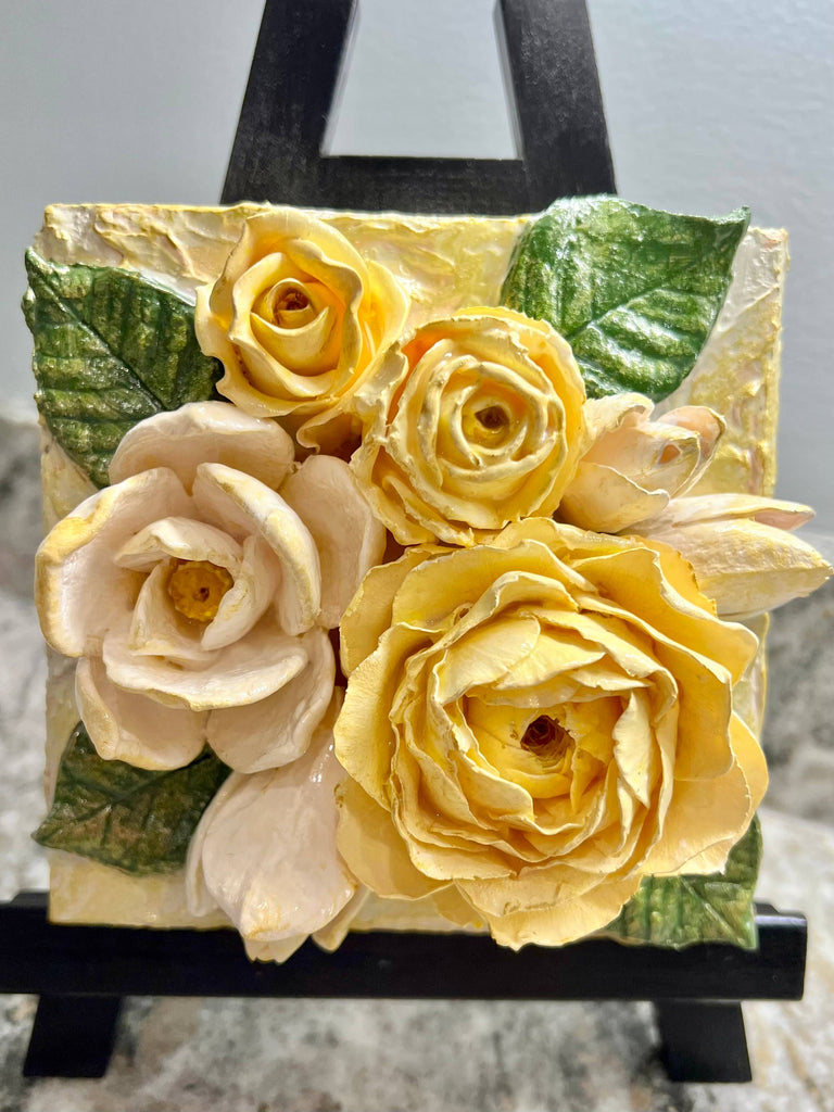 Rose & Magnolia Clay Floral Bouquet Art