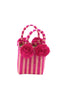 Straw Mini Bag with Pompom Accent