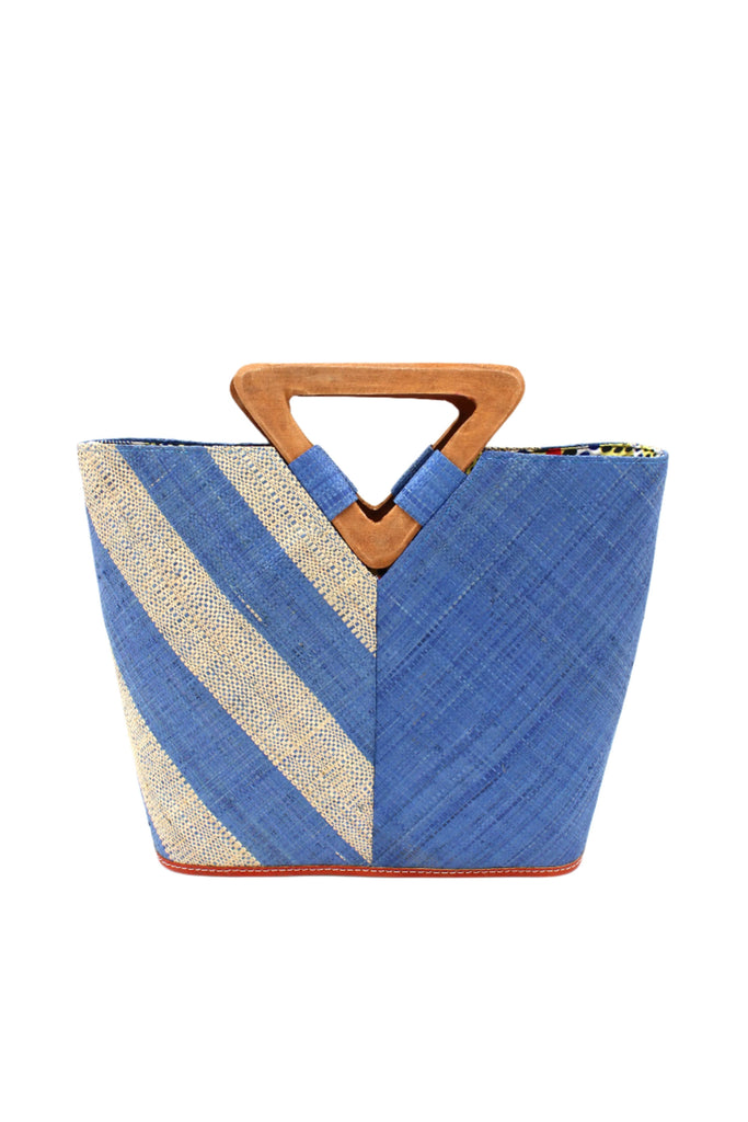 Denim Two Tone Straw Handbag