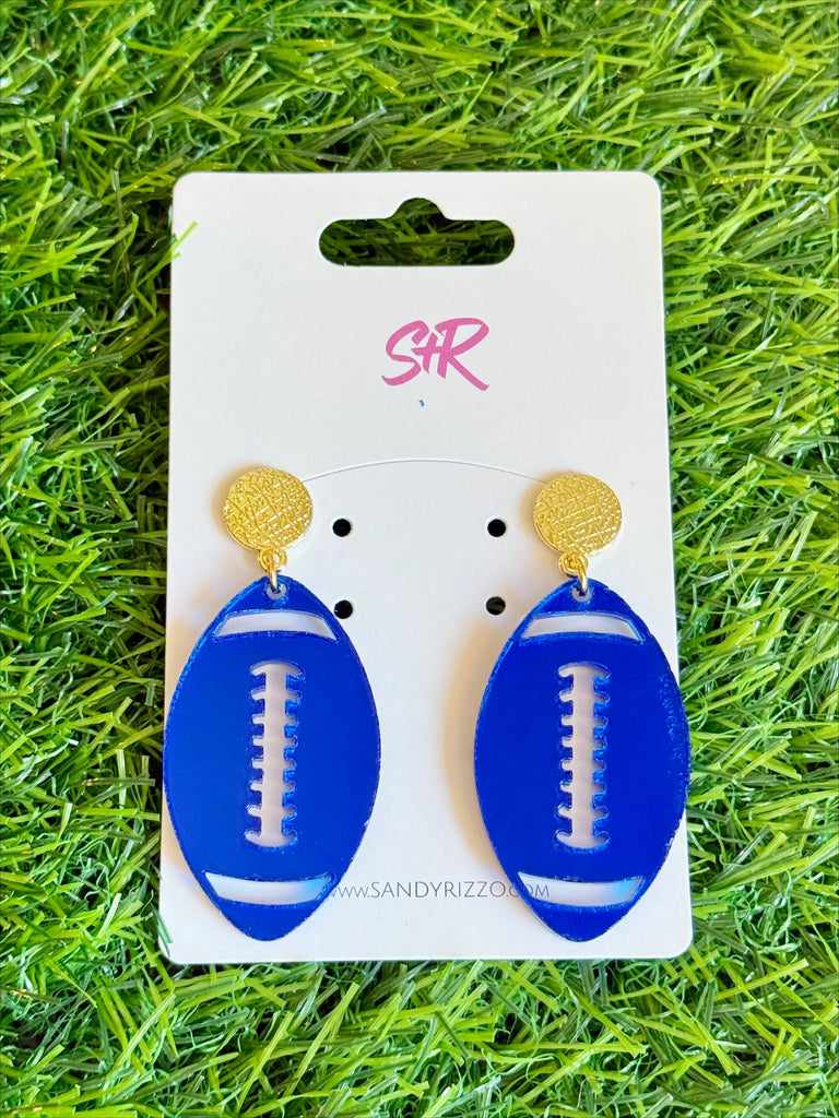 Blue Mirror Football Earrings