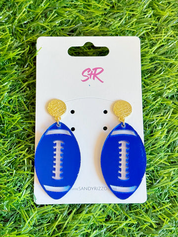 Blue Mirror Football Earrings