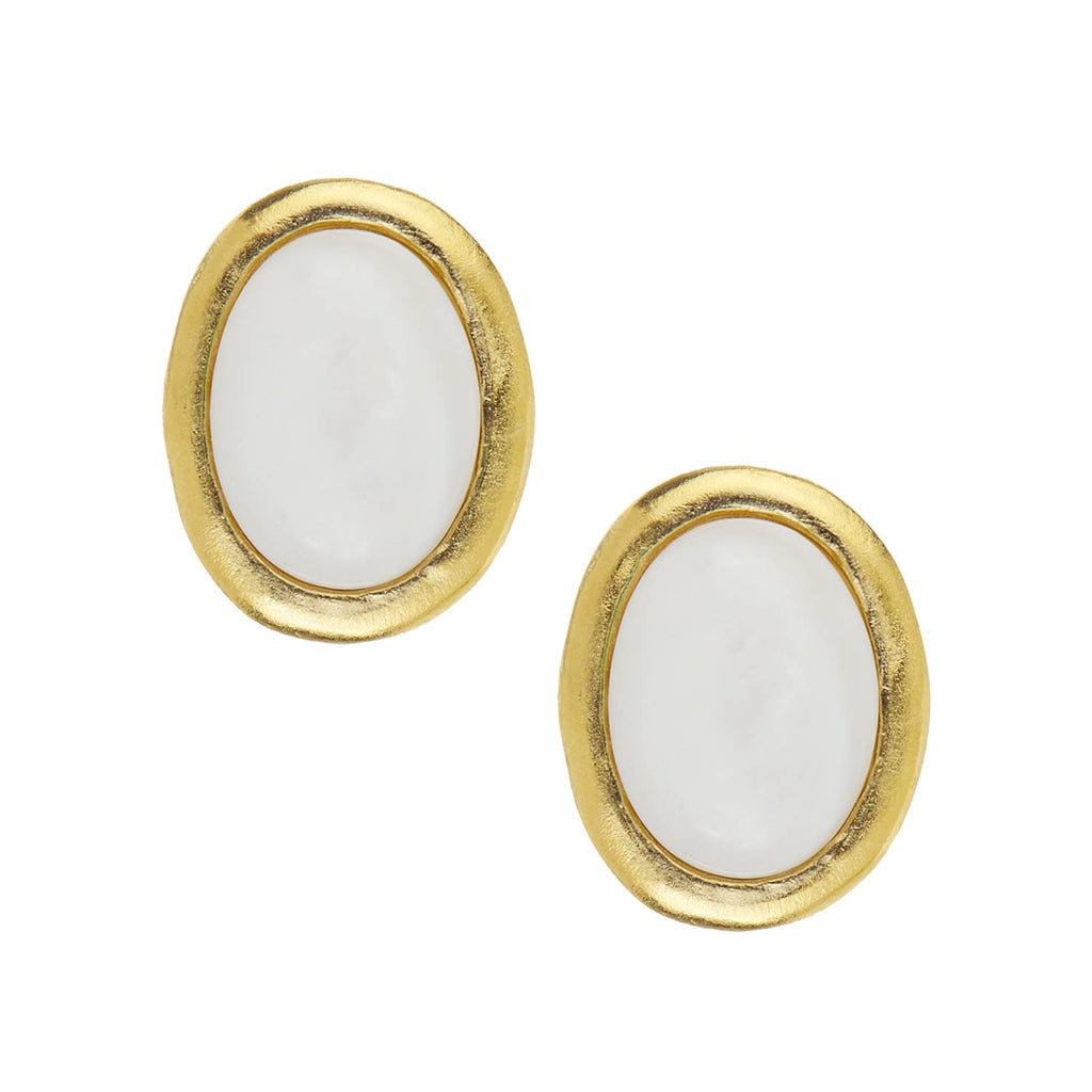 White Agate Cabochon Studs