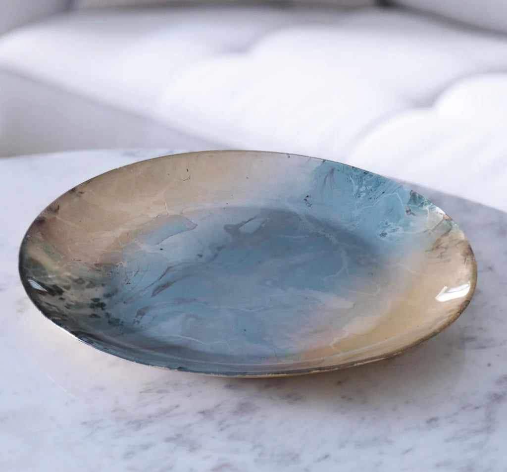 New Orleans Teal & Gold Glass Platter