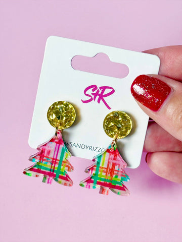 Christmas Plaid Medium Tree Earrings