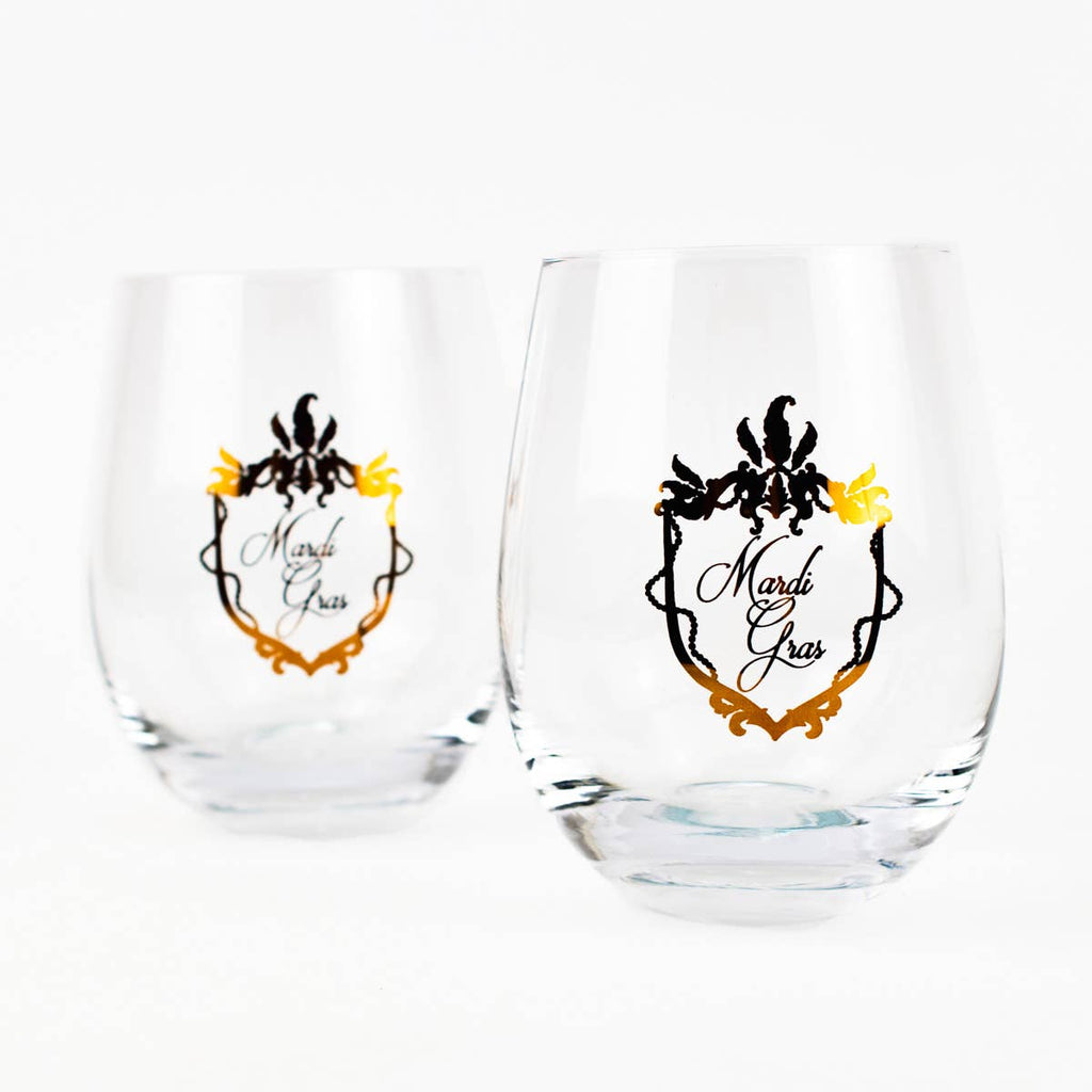 Mardi Gras Crest Wine Glass