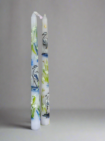 Hand Painted Heron Candle Stick Set