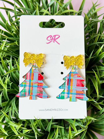 Mad for Plaid Art Tree Earrings