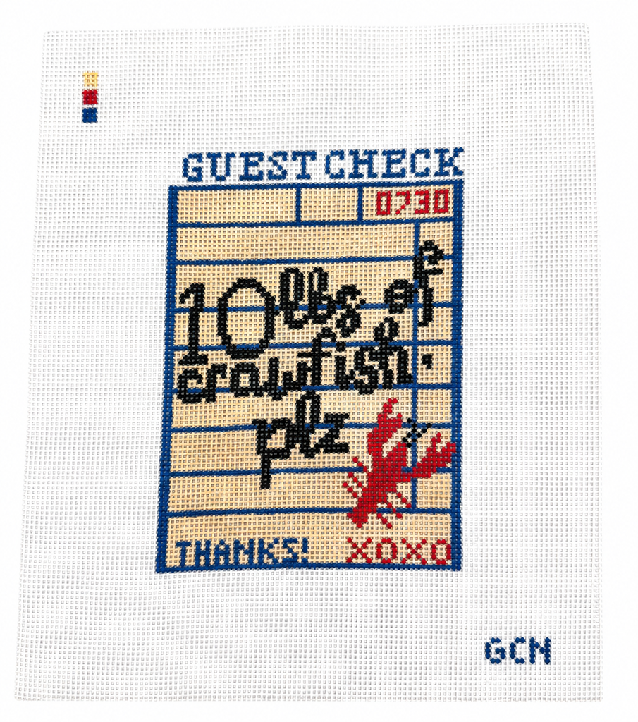 Crawfish Guest Check Hand-Painted Needlepoint Canvas