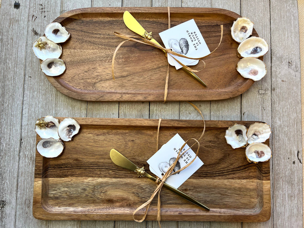 Oyster Accented Wooden Tray