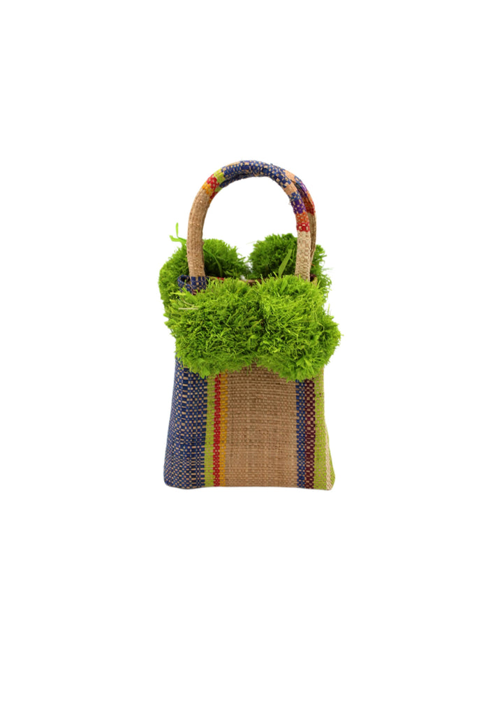 Straw Mini Bag with Pompom Accent