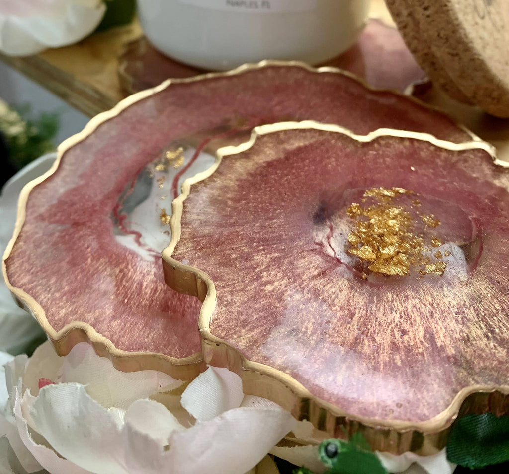 Rose & Gold Geode Resin Coaster Set