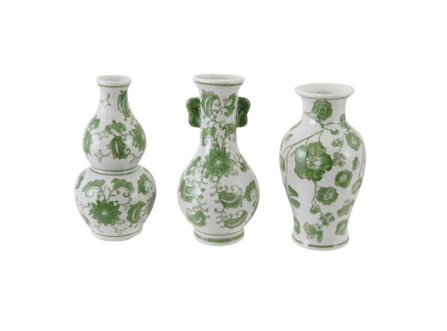 Hand Painted Green & White Vase