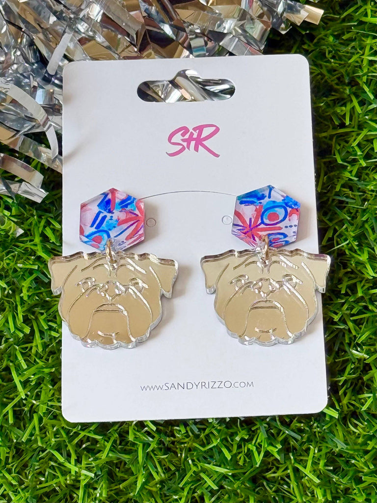 Bulldog Dangle with Red, White and Blue Earrings