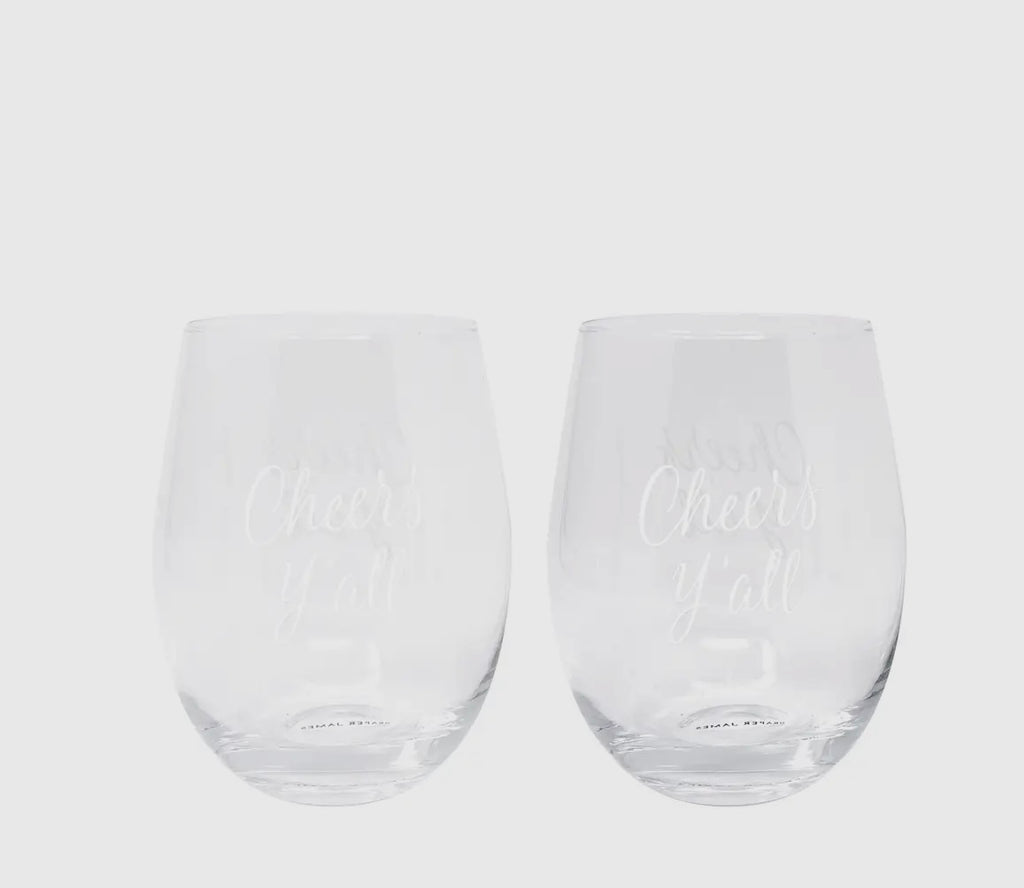 Stemless “Cheers Y’all” Wine Glass Set