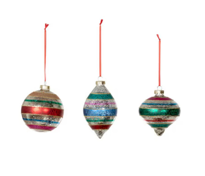 Retro Stripe Ball & Finial Ornament