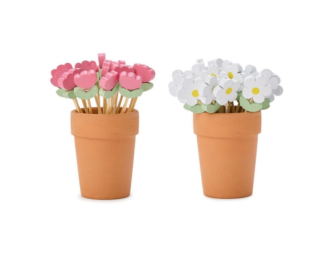 Garden Blooms Cocktail Picks in a Pot