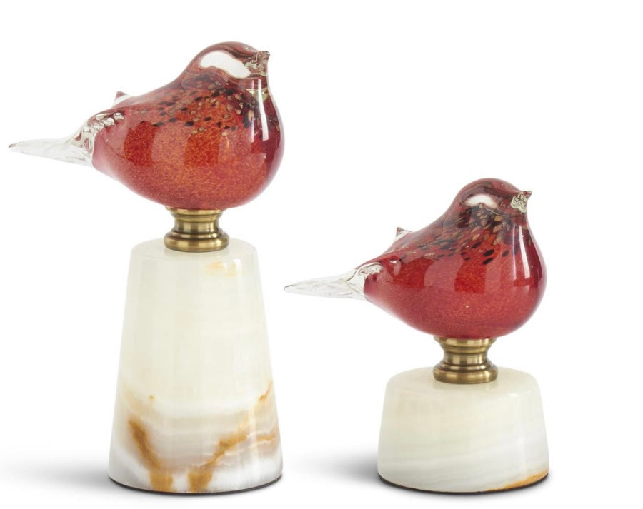 Red Glass Bird on Marble Base