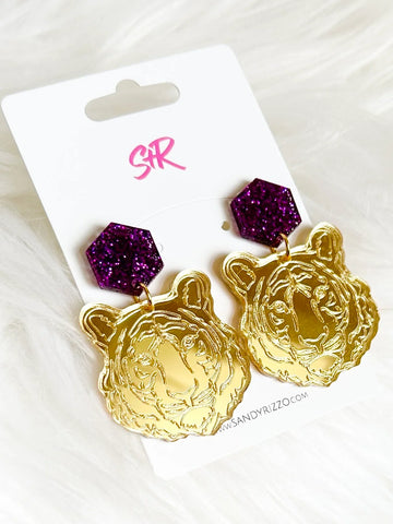 Gold Dangle Tiger Earrings