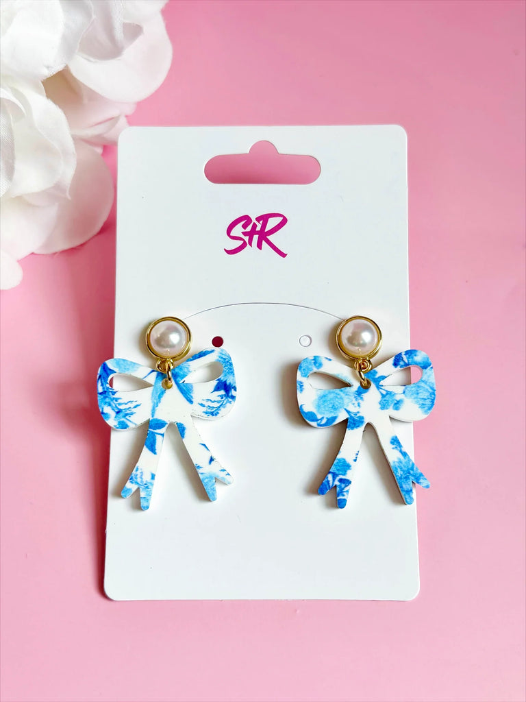 Blue Willow Bow Earrings