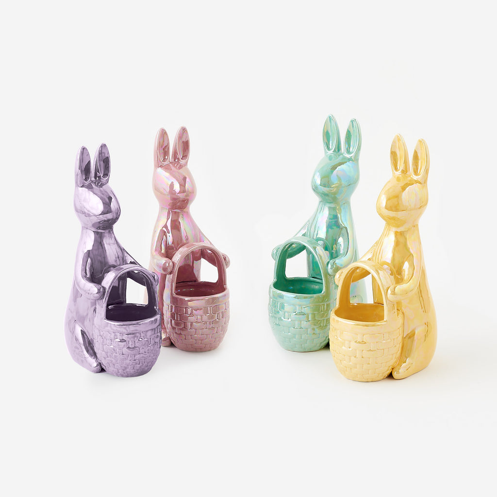 Iridescent Ceramic Bunny with Basket