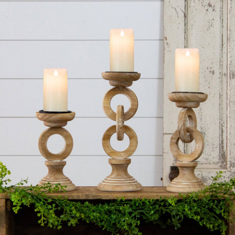 Wood Candle Holder Set