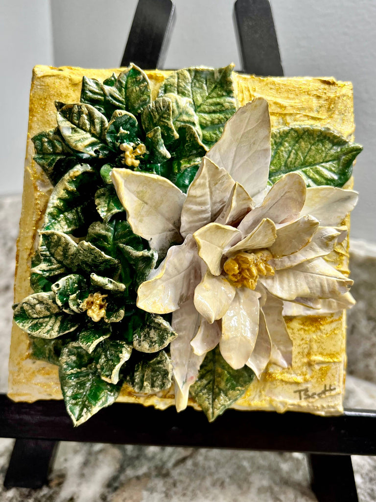 Christmas Poinsettia & Holly White Canvas Art