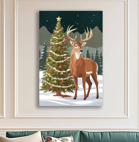 Christmas Deer Winter Wildlife Canvas Wall Art