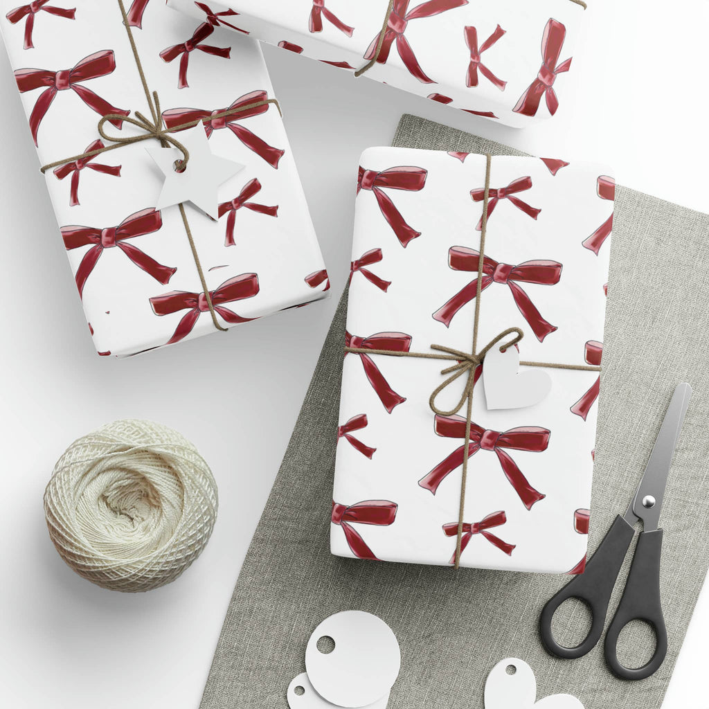 Coquette Bow Crimson and White Wrapping Paper