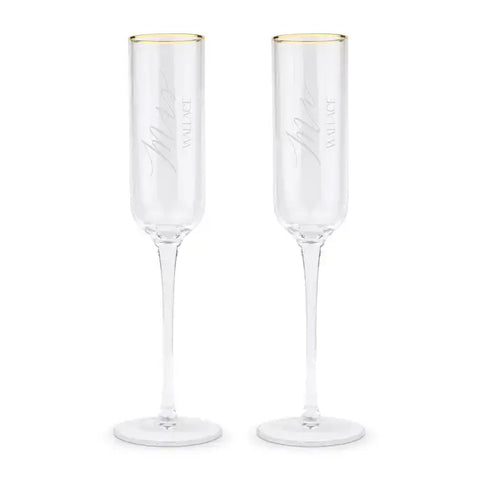Gold Rimmed Champagne Flutes - Mr & Mrs