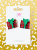 Red Plaid Christmas Present Stud Earrings
