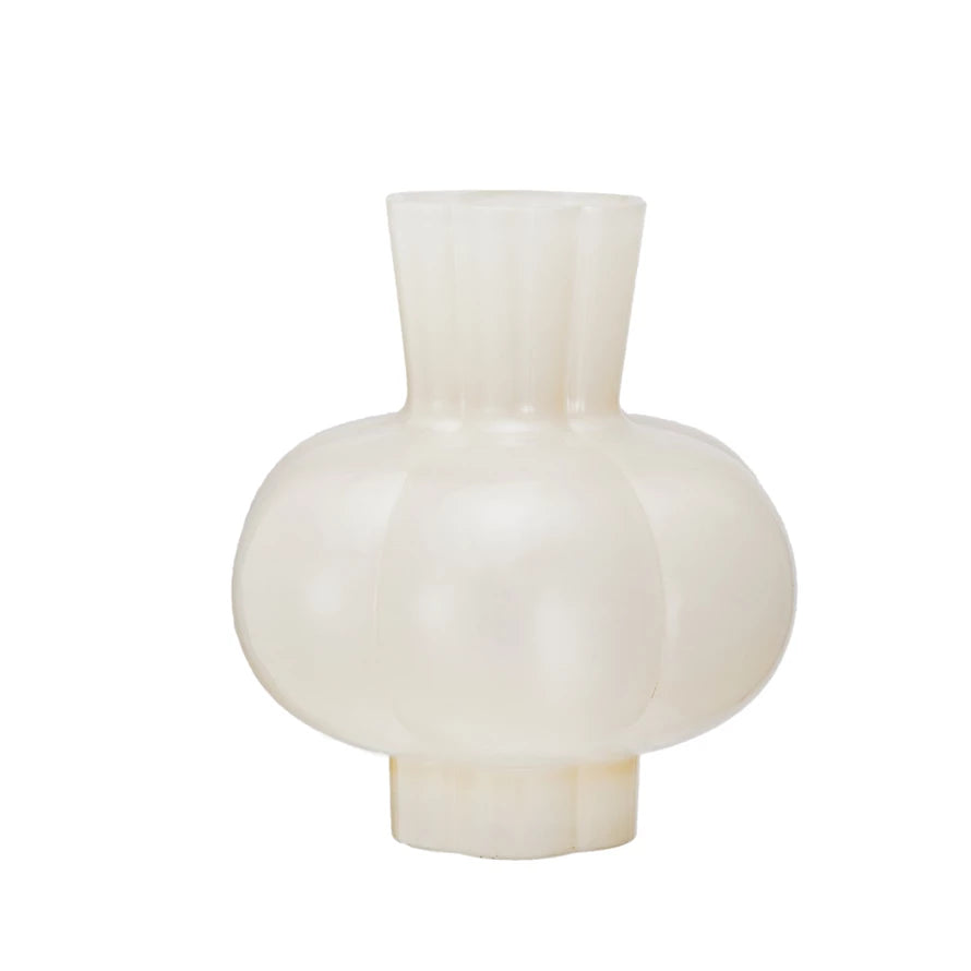 Opaque Yellow Ceramic Pleated Vase