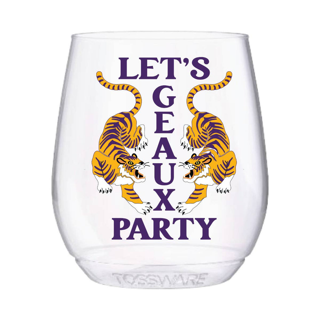 Let's Geaux Party Tigers  Stemless Wine Tossware