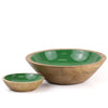 Green Enamel & Wood Serving Bowl