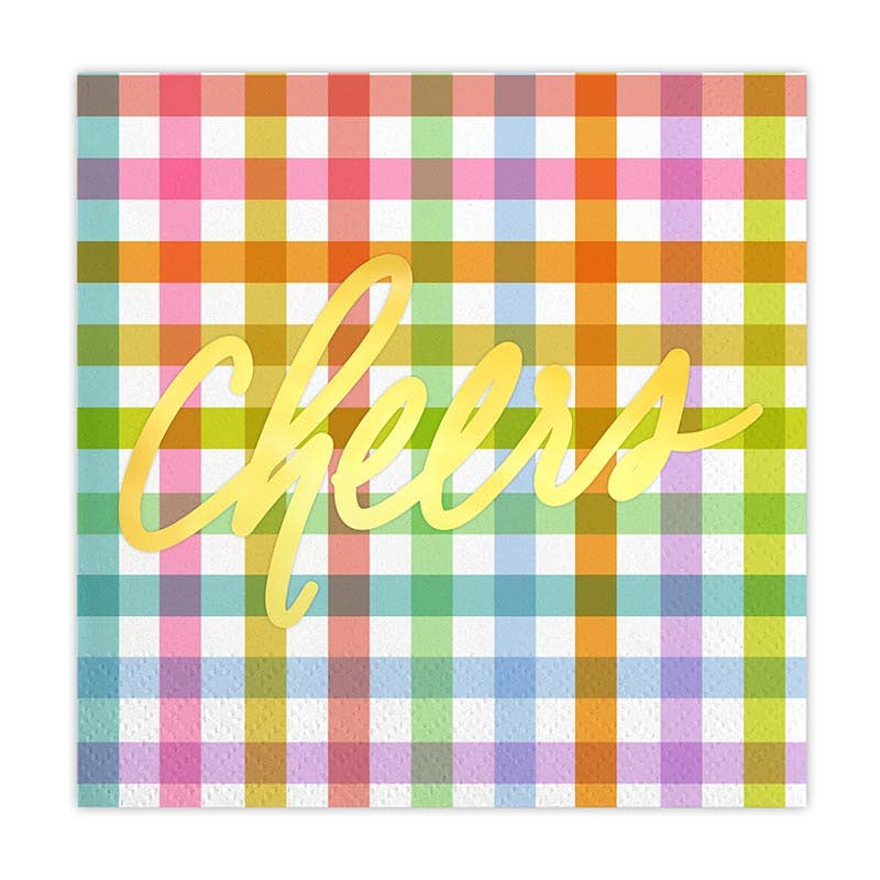 Cheers Gingham Foil Beverage Napkins