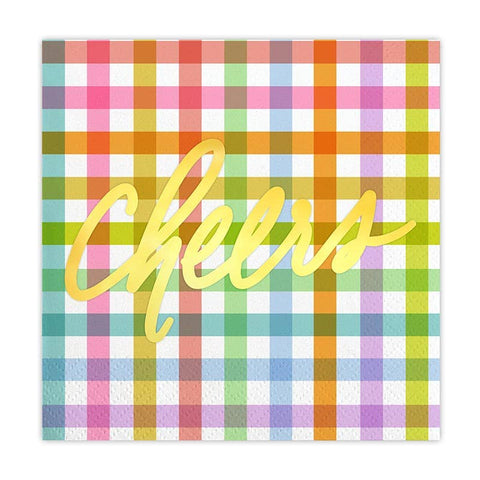 Cheers Gingham Foil Beverage Napkins