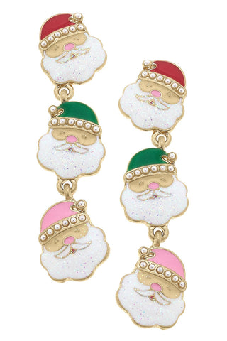 Pearl Studded Enamel Santas Statement Earrings