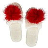 Plush Red Pom Pom Slippers