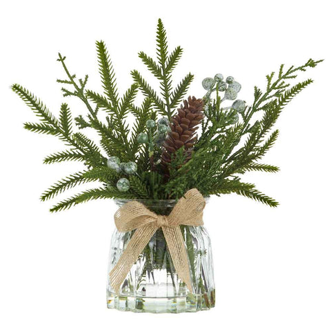 Pine and Berry Glass Vase Arrangement
