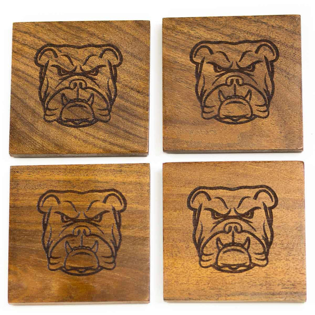 Bulldog Etched Wood Coasters   Natural