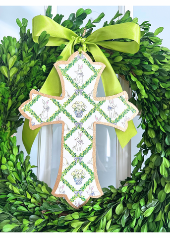 Boxwood Bunny Handmade Cross Door Hanger