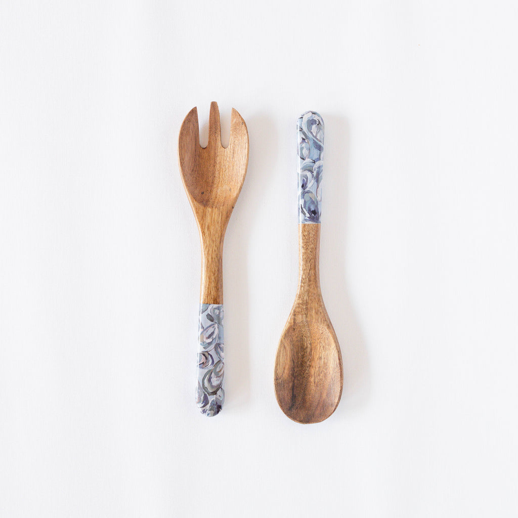 Wooden Coastal Shells Salad Utensils