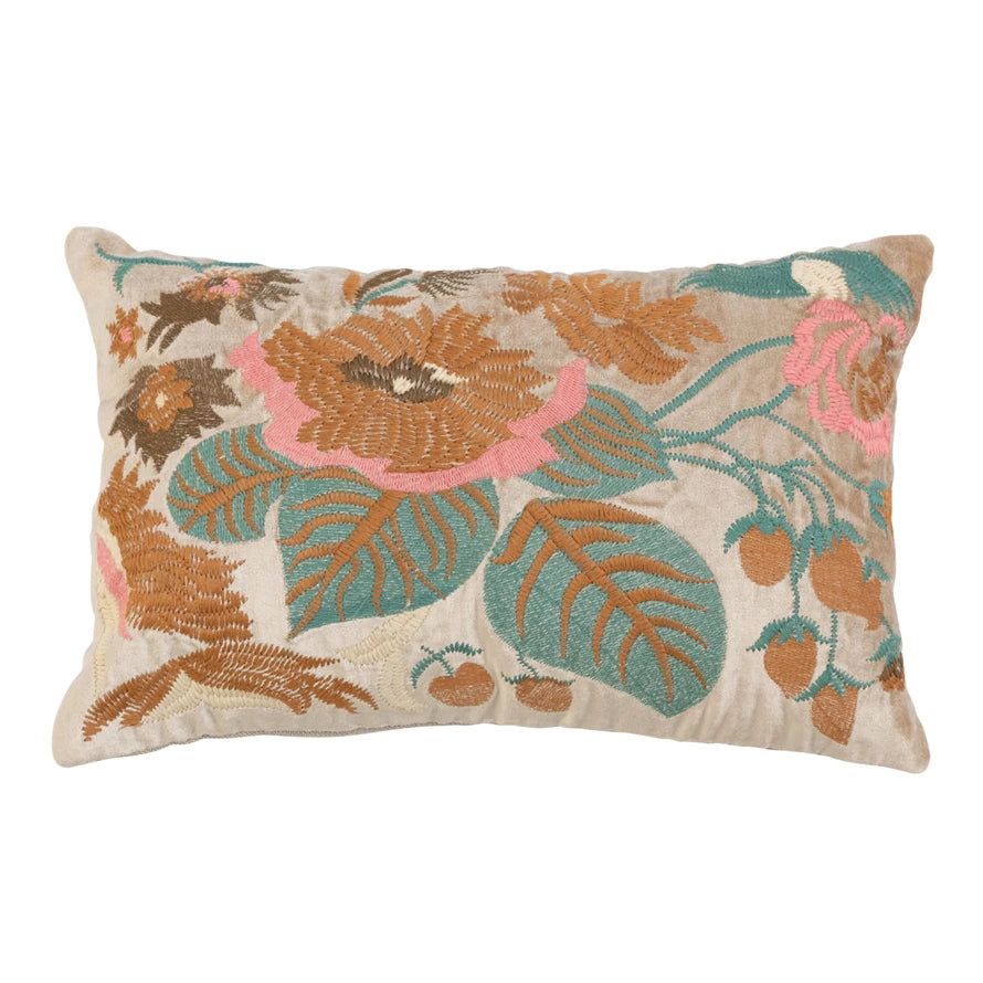 Cotton Floral Lumbar Pillow