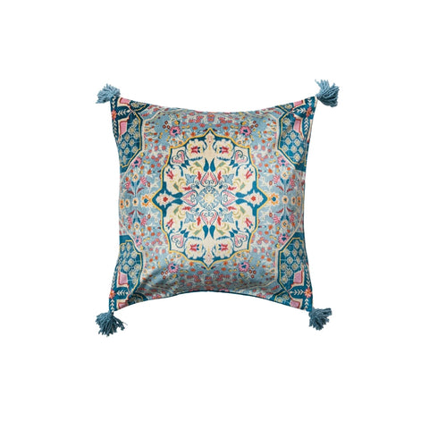 Velvet Printed Tasseled Pillow