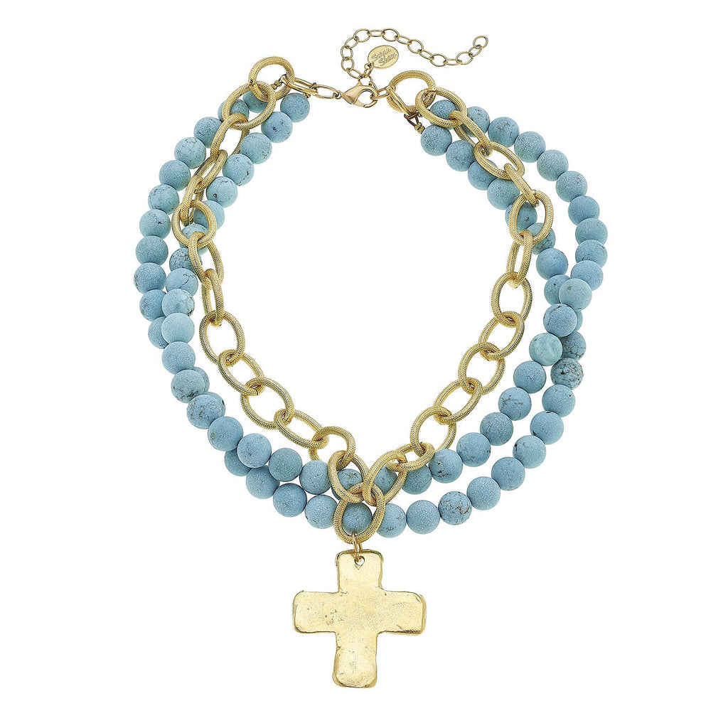 Susan Shaw - Gold Cross on Turquoise Necklace