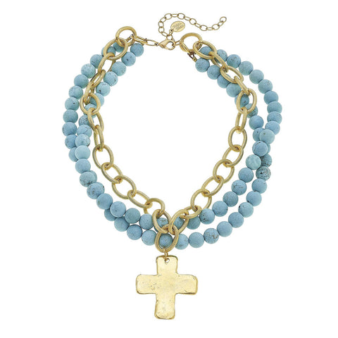 Susan Shaw - Gold Cross on Turquoise Necklace