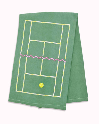 Tennis Time Embroidered Tea Towel