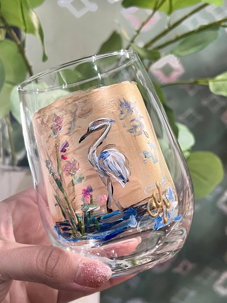 Heron Bird Stemless Wine Glass
