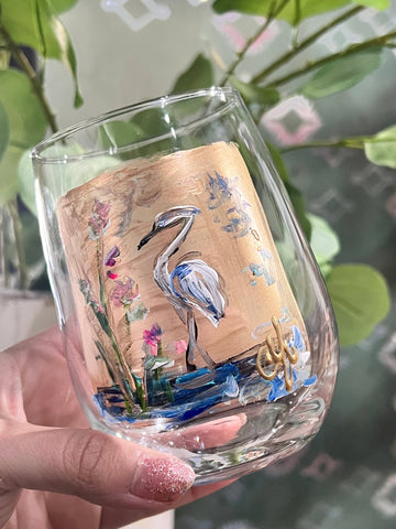 Heron Bird Stemless Wine Glass