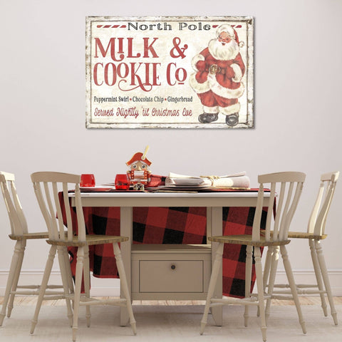 North Pole Milk & Cookie Vintage Holiday Santa Canvas Art